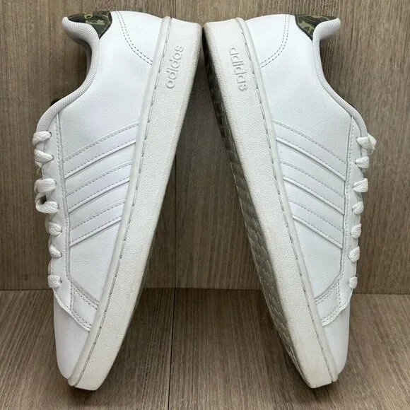 Adidas Shoes Mens Sz 7 Grand Court Tennis Cloudfoam Leather White Camo H04549 - Picture 8 of 12